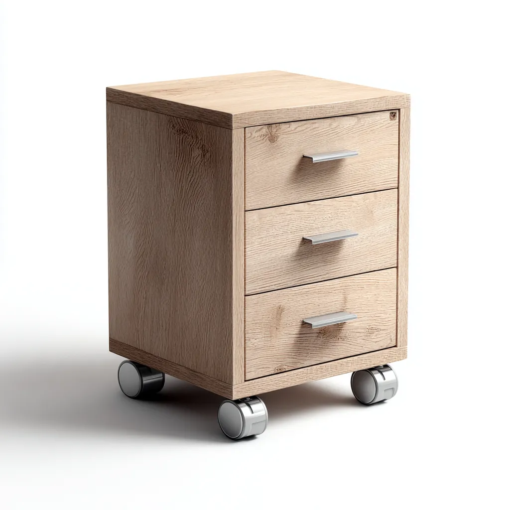 Caisson de bureau en bois 42x45x60 cm - chêne naturel - 3 tiroirs - avec roulettes-Warmthza