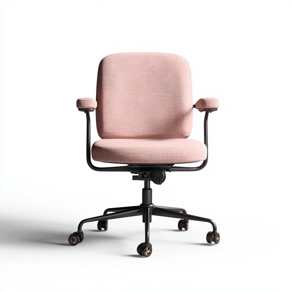 Chaise de bureau en tissu 61x61x90 cm - rose - réglable avec accoudoirs et roulettes-Warmthza