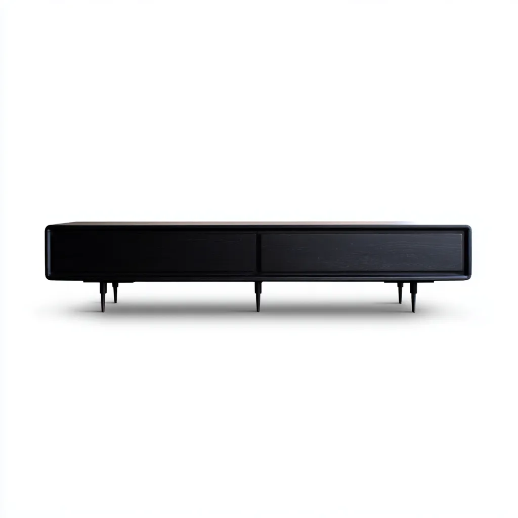 Meuble TV noir 180x45x40 cm - bois massif - avec 2 tiroirs - style moderne minimaliste-Warmthza