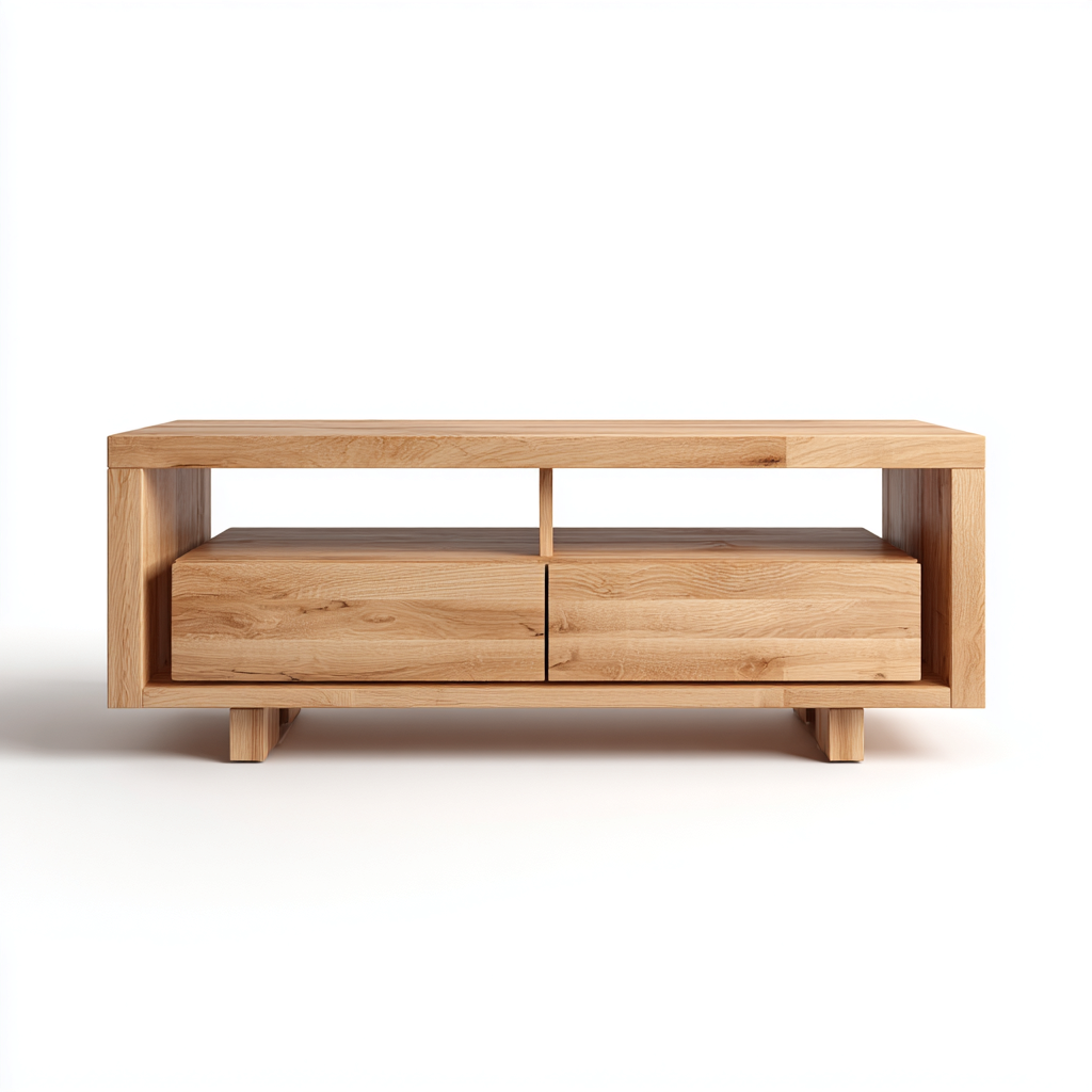 Meuble TV 140x40x50 cm - chêne clair - 2 tiroirs + 2 niches ouvertes - design moderne-Warmthza