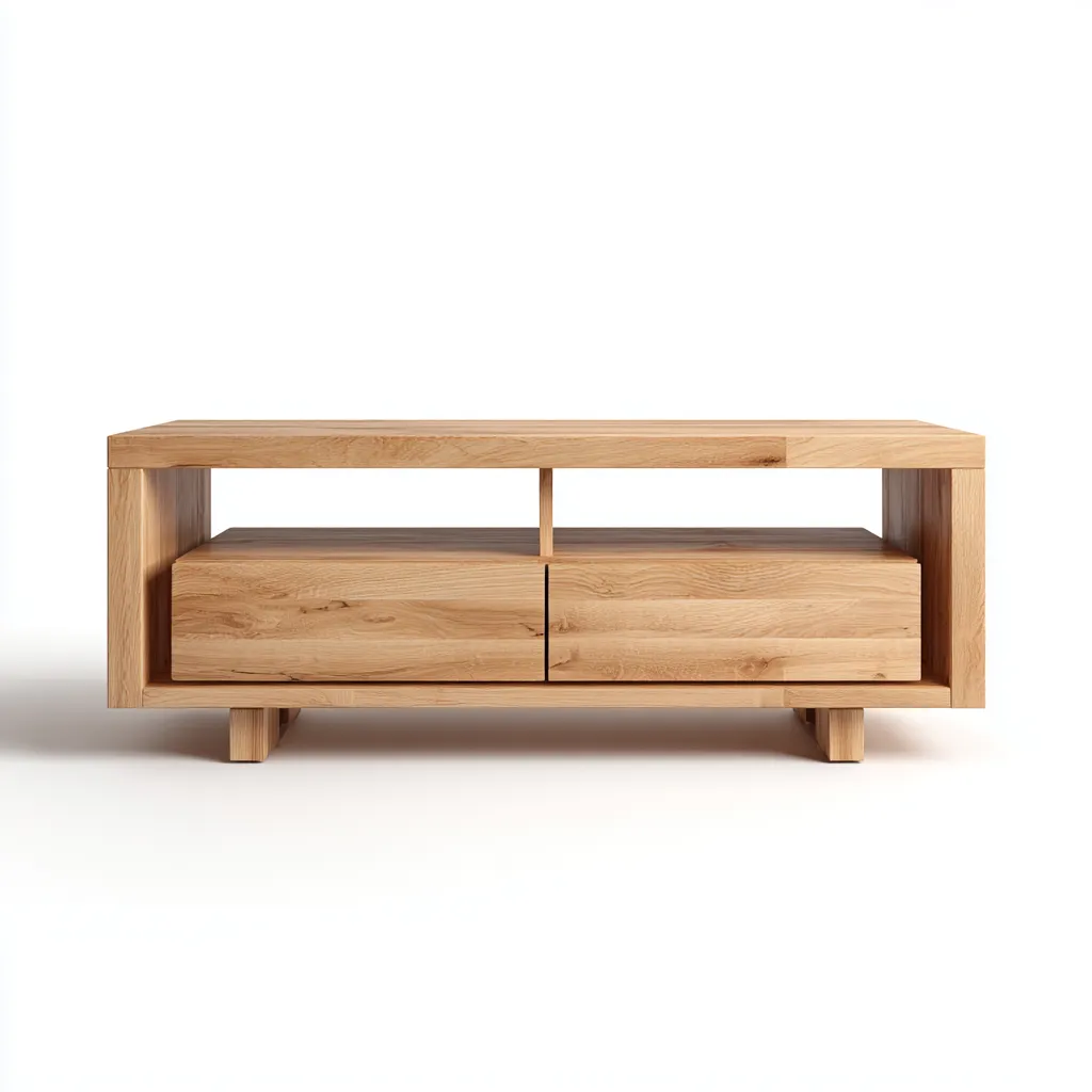 Meuble TV 140x40x50 cm - chêne clair - 2 tiroirs + 2 niches ouvertes - design moderne-Warmthza