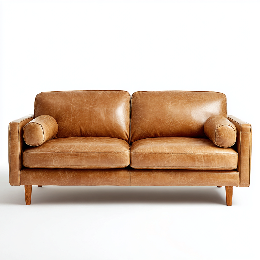 Canapé droit 2 places en cuir 160x85x85 cm - marron clair - style moderne-Warmthza