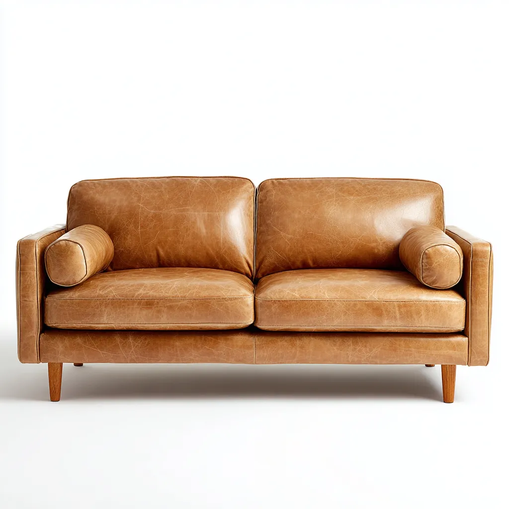 Canapé droit 2 places en cuir 160x85x85 cm - marron clair - style moderne-Warmthza