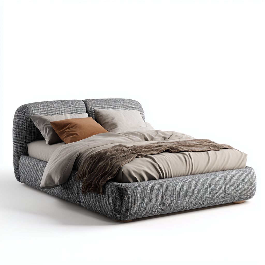 Lit double en tissu gris 160x200 cm - design moderne avec tête de lit arrondie-Warmthza