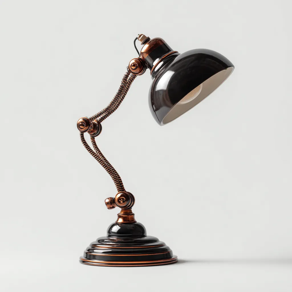 Lampe de bureau articulée 20x25x45 cm - métal noir et cuivre - style industriel rétro-Warmthza