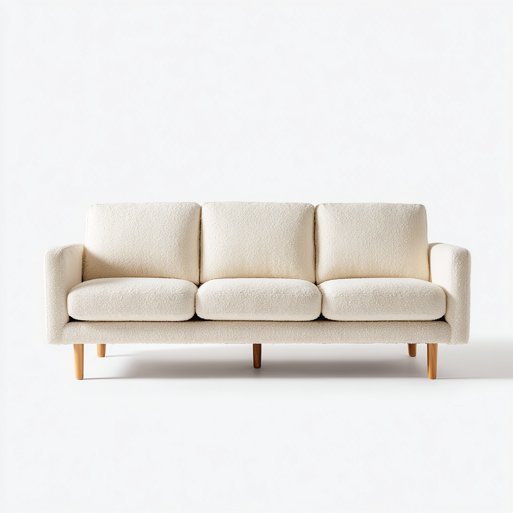 Canapé droit 3 places en tissu bouclette 195x90x88 cm - blanc - style moderne-Warmthza