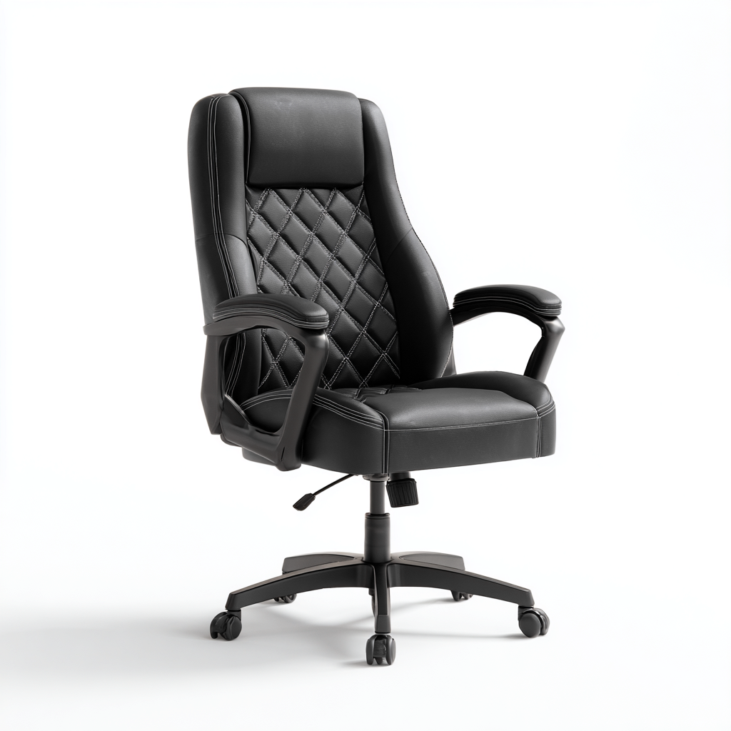 Chaise de bureau en similicuir noir 65x68x115 cm - avec accoudoirs et roulettes - dossier capitonné-Warmthza