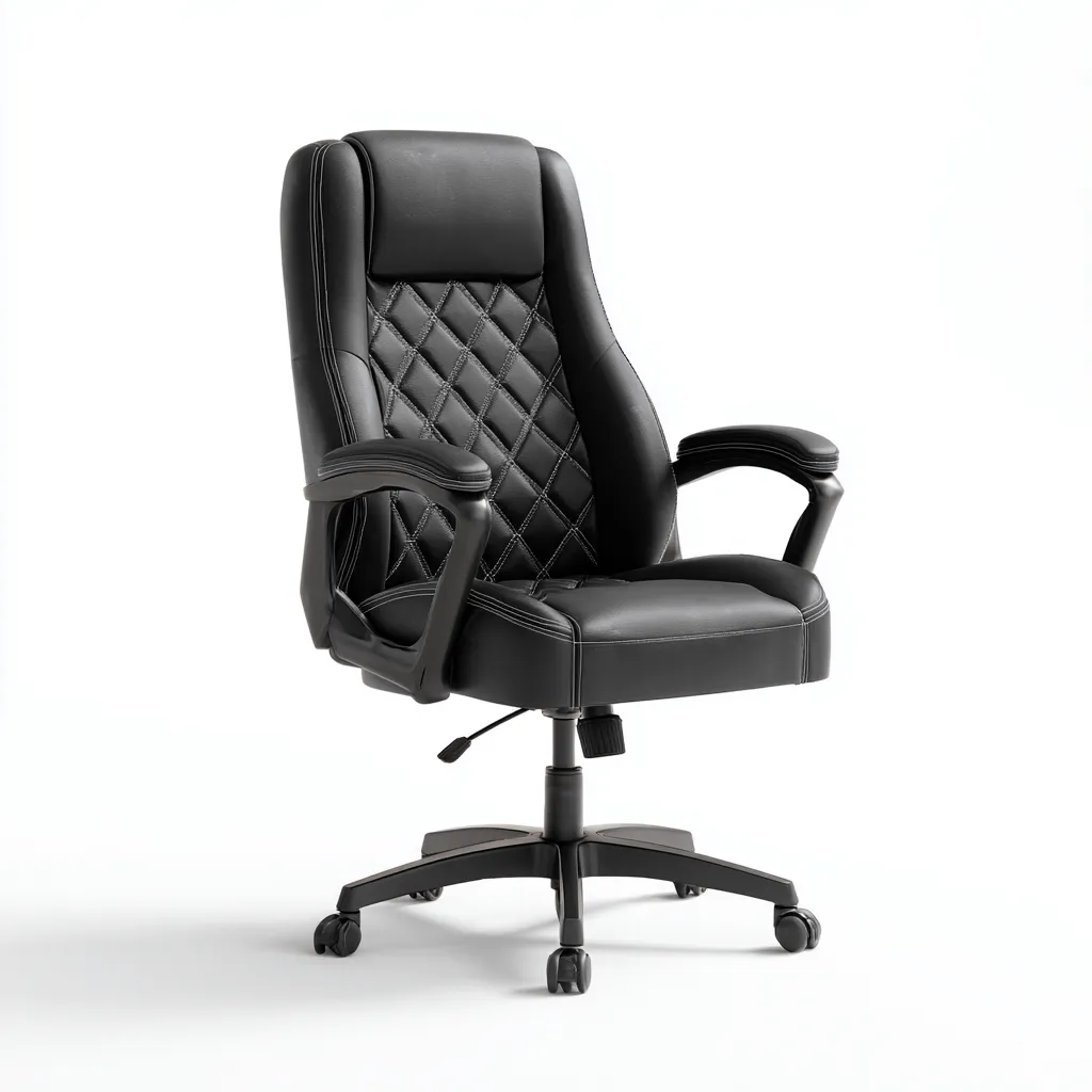 Chaise de bureau en similicuir noir 65x68x115 cm - avec accoudoirs et roulettes - dossier capitonné-Warmthza