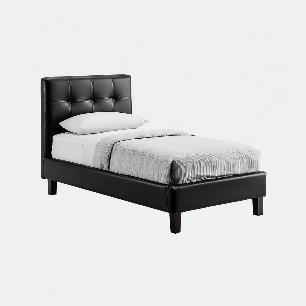 Lit simple en similicuir noir 200x100 cm - tête de lit capitonnée - style moderne-Warmthza