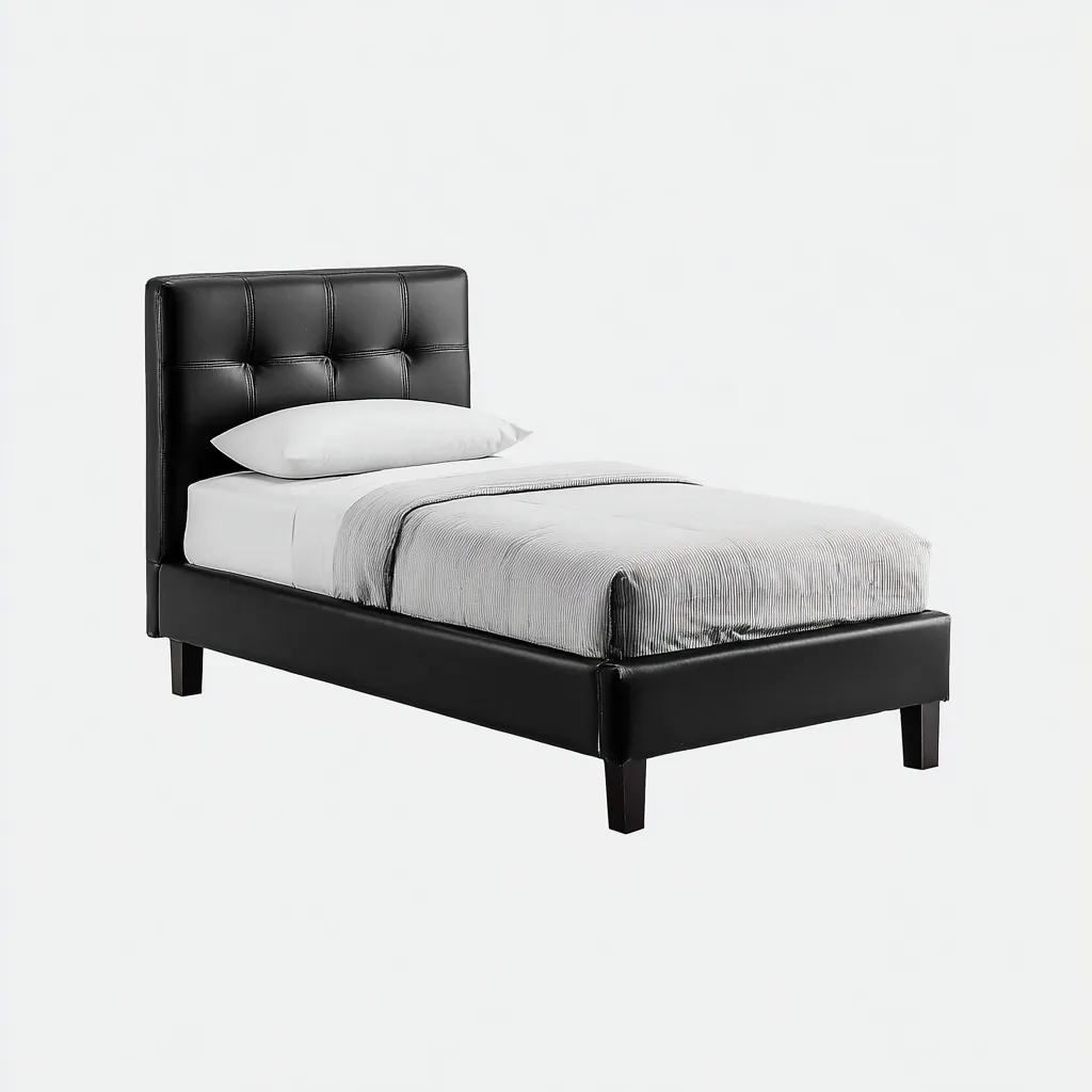 Lit simple en similicuir noir 200x100 cm - tête de lit capitonnée - style moderne-Warmthza