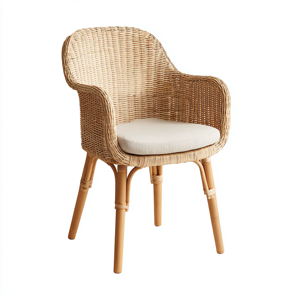 Fauteuil d'extérieur en rotin naturel avec coussin beige - 58x62x85 cm - style rustique-Warmthza
