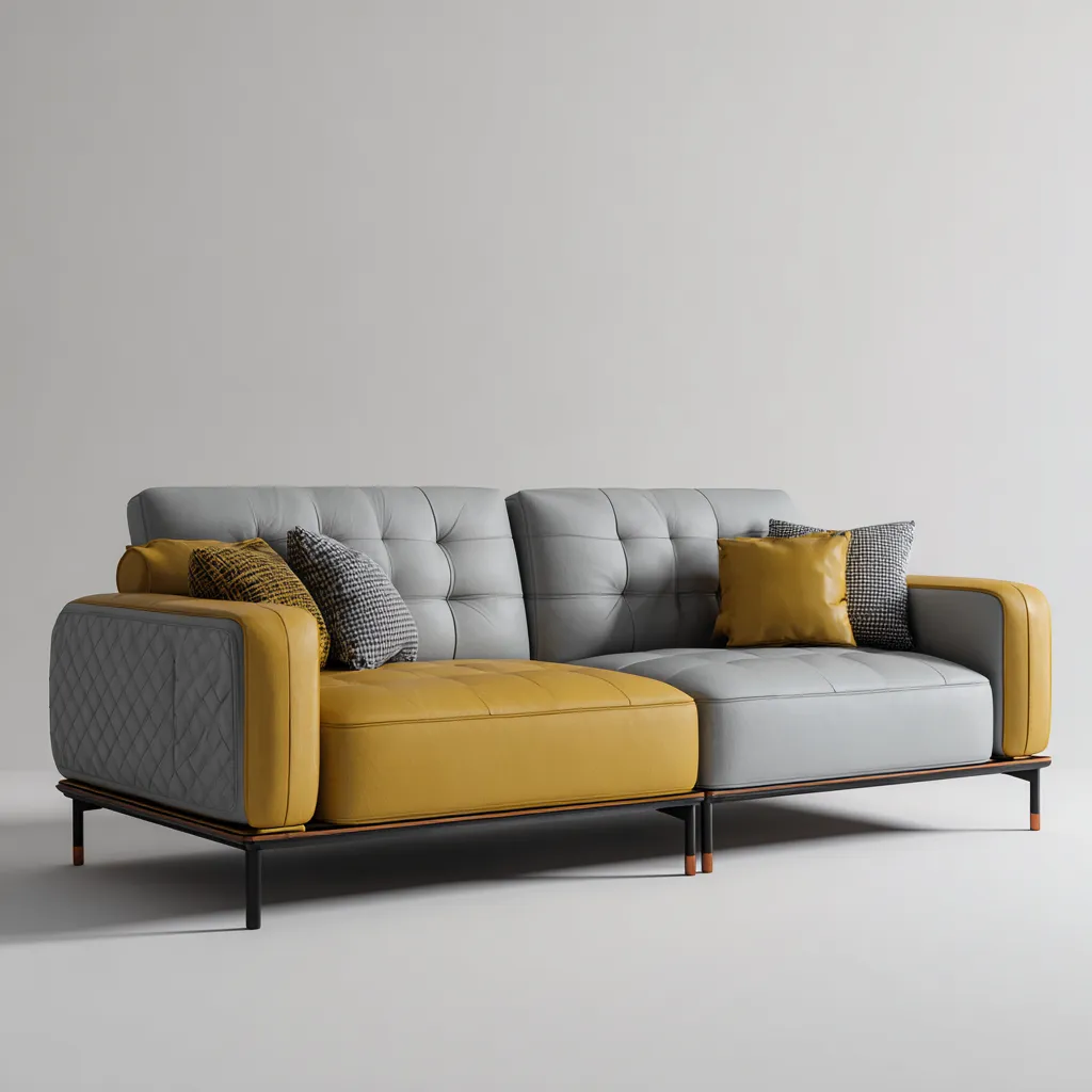 Canapé droit 3 places en similicuir 190x90x88 cm - gris-jaune - style moderne-Warmthza