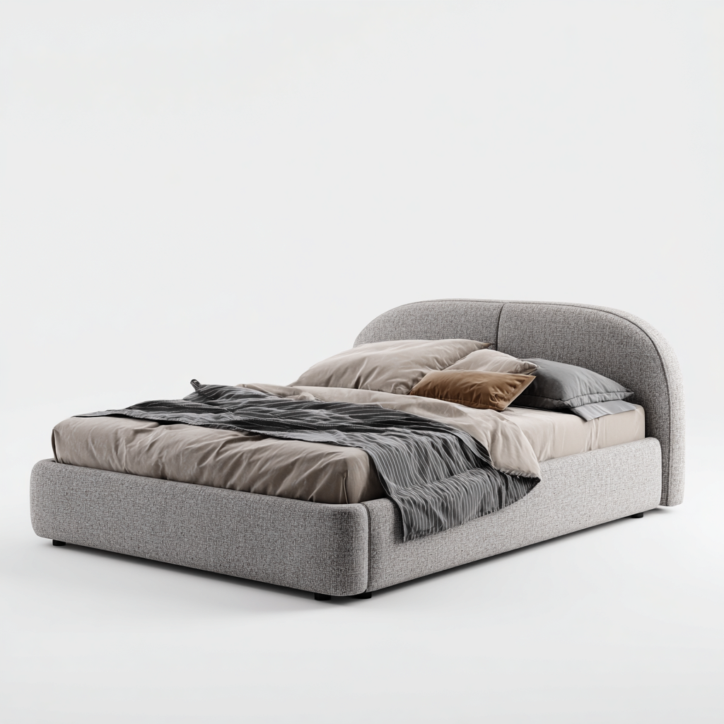 Lit double 160x200 cm - tissu gris clair - tête de lit arrondie rembourrée - design contemporain-Warmthza