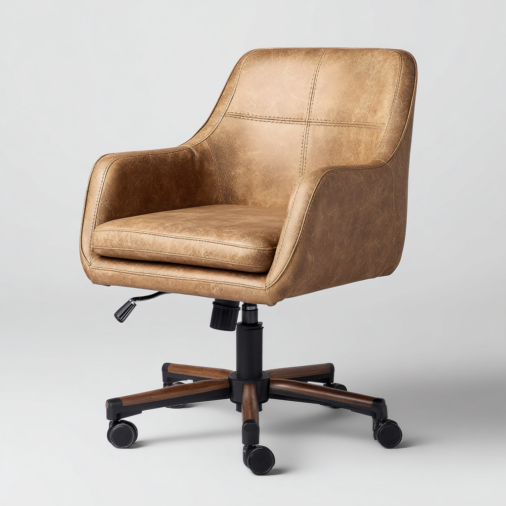 Chaise de bureau en similicuir 60x62x91 cm - beige - réglable et pivotante-Warmthza