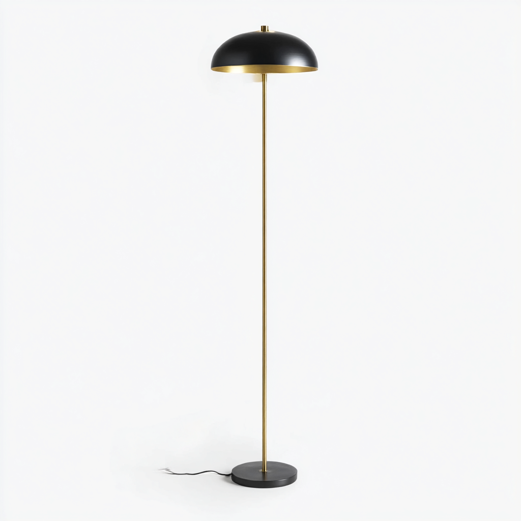 Lampadaire en métal noir et doré avec abat-jour demi-sphère - 165x35x35 cm - style moderne chic-Warmthza