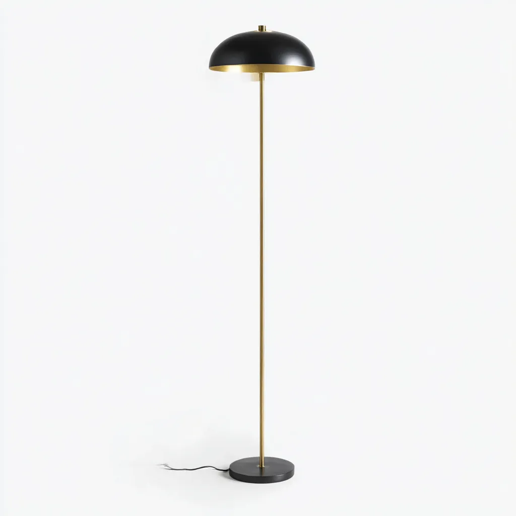 Lampadaire en métal noir et doré avec abat-jour demi-sphère - 165x35x35 cm - style moderne chic-Warmthza