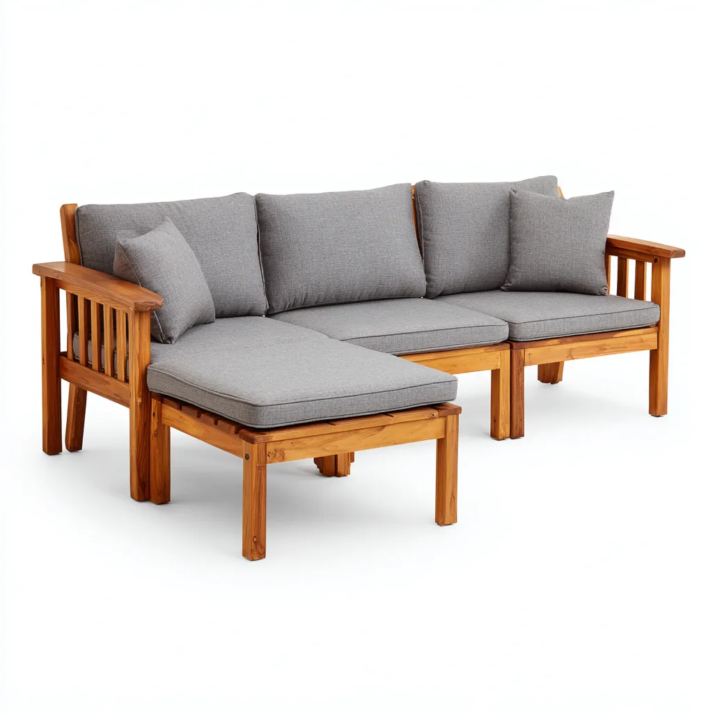 Canapé d'extérieur d'angle en bois 220x150x85 cm - marron-gris - style moderne-Warmthza