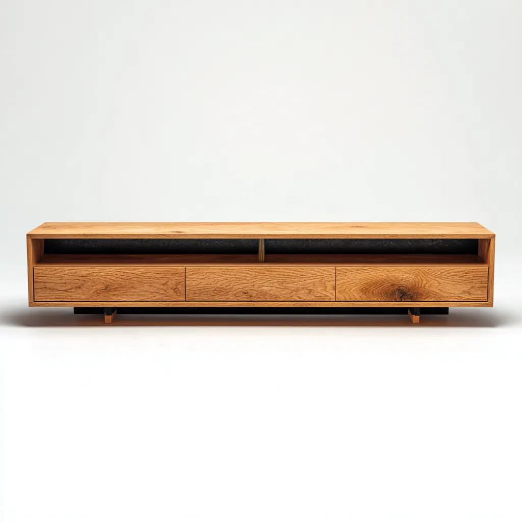 Meuble TV 180x40x45 cm - chêne clair - 3 tiroirs + 2 niches ouvertes - style contemporain-Warmthza