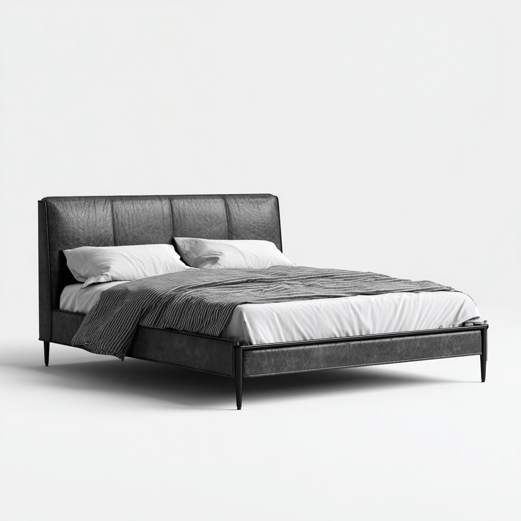 Lit double en cuir noir 200x160 cm - tête de lit rembourrée - structure métallique moderne-Warmthza