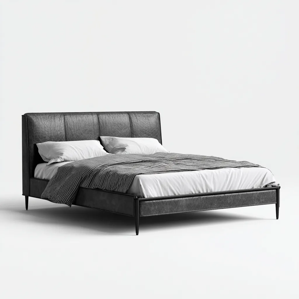 Lit double en cuir noir 200x160 cm - tête de lit rembourrée - structure métallique moderne-Warmthza