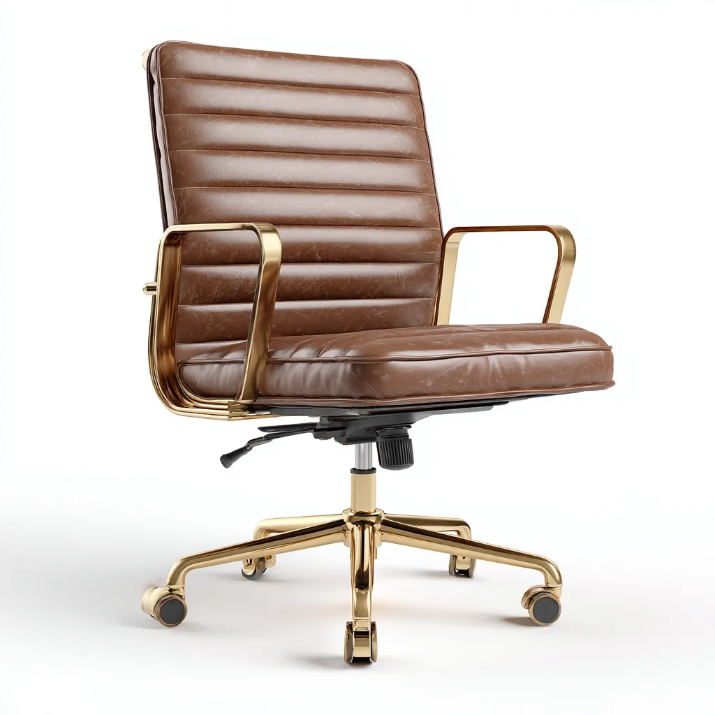 Chaise de bureau en cuir 62x66x95 cm - marron - base métal doré - style moderne ergonomique-Warmthza