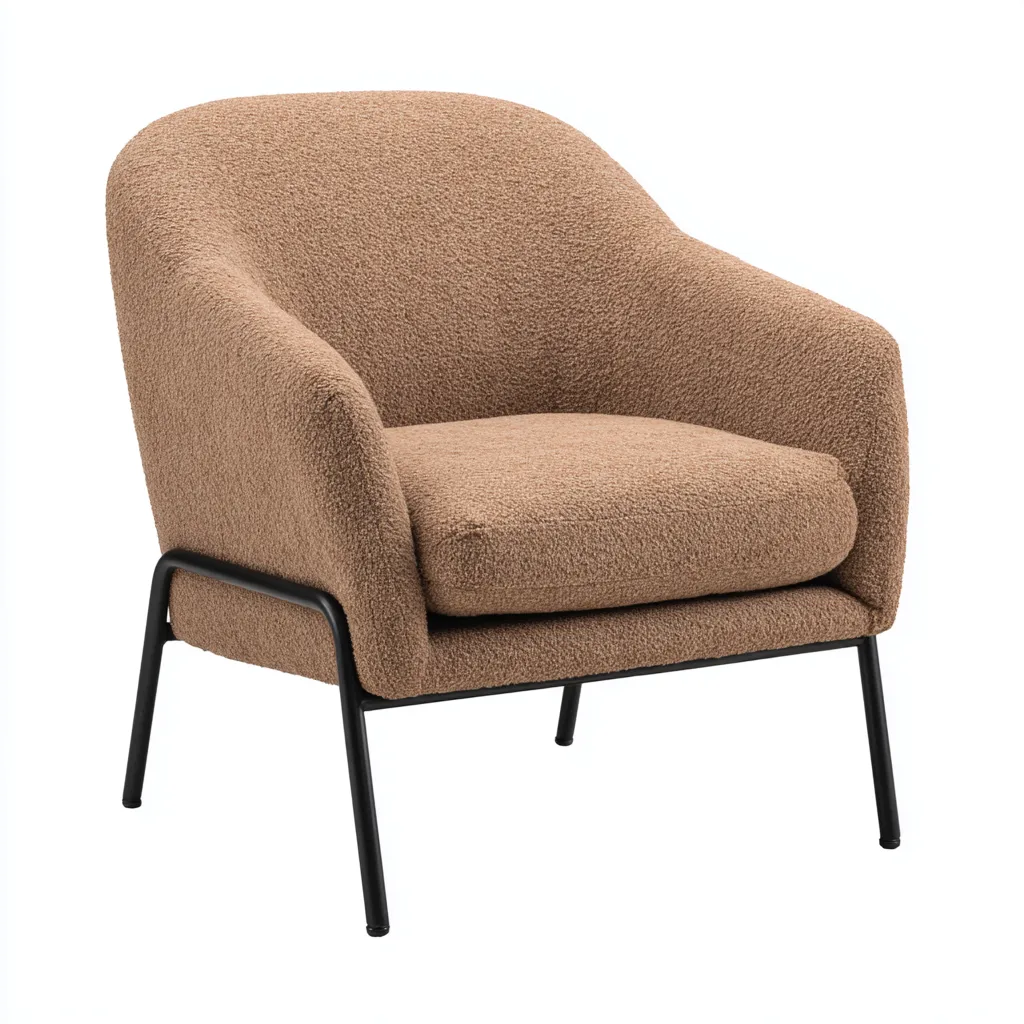 Fauteuil en tissu bouclette marron avec pieds en métal noir 68x72x80 cm - style moderne confortable-Warmthza