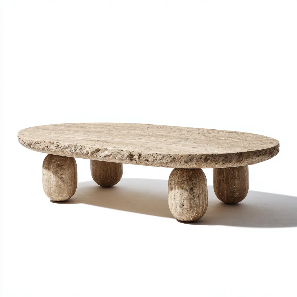 Table basse d'extérieur en travertin ovale 120x70x35 cm - beige - style contemporain-Warmthza