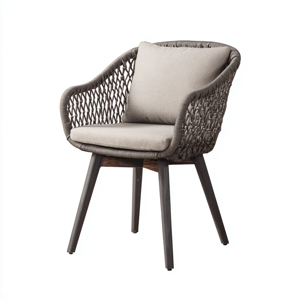 Chaise de jardin en corde tressée avec coussin 58x60x85 cm - gris - style contemporain-Warmthza