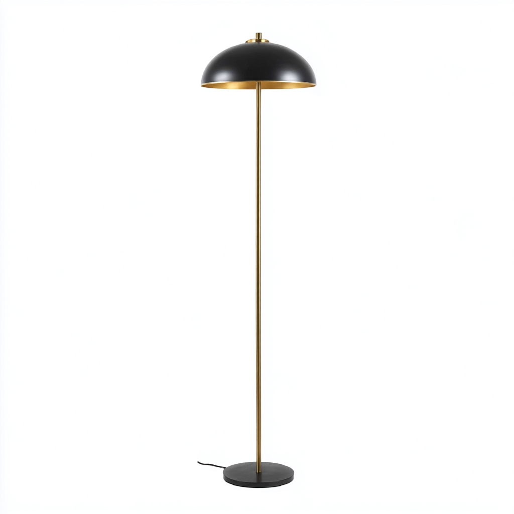 Lampadaire métal noir et doré 165x35x35 cm - design moderne avec abat-jour en dôme-Warmthza