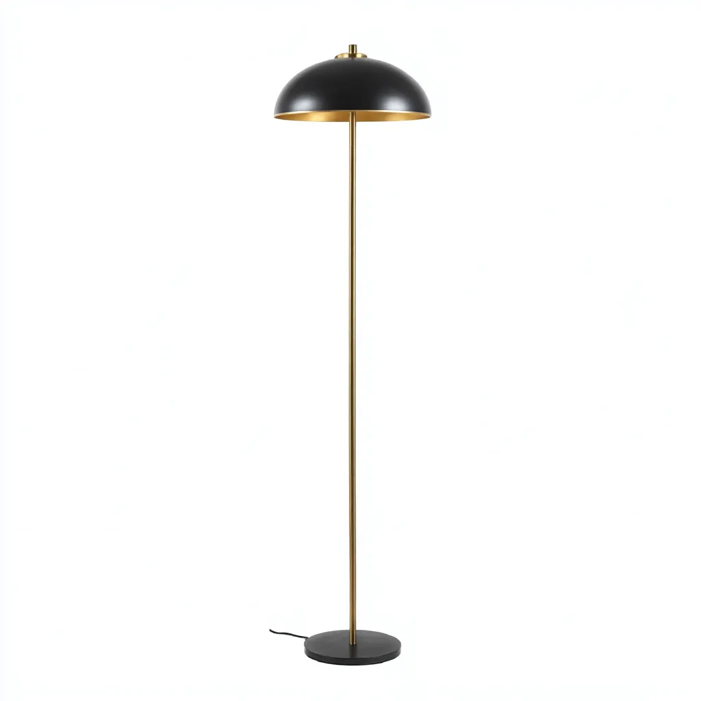 Lampadaire métal noir et doré 165x35x35 cm - design moderne avec abat-jour en dôme-Warmthza