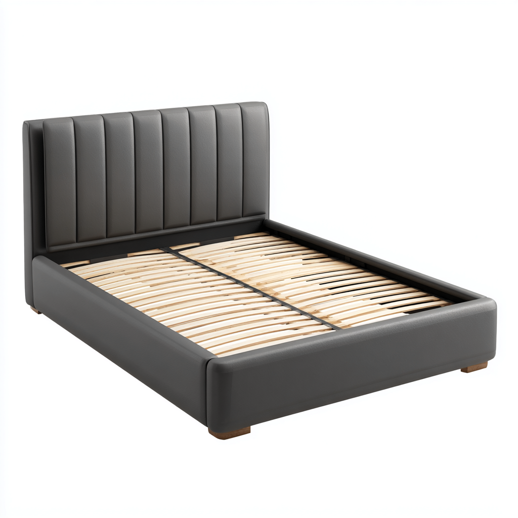 Lit double en cuir gris foncé 200x160 cm - tête de lit capitonnée - avec lattes en bois-Warmthza