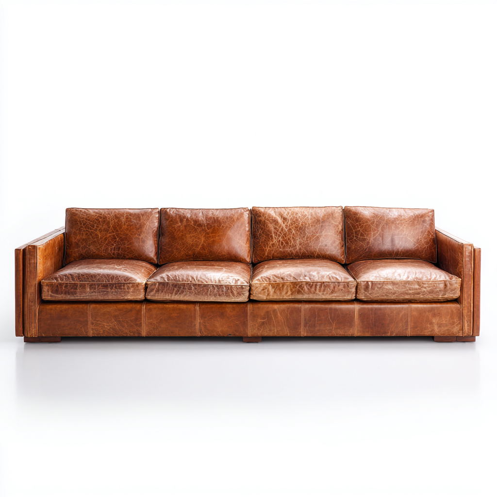 Canapé droit 4 places en cuir 240x95x88 cm - marron - style vintage-Warmthza