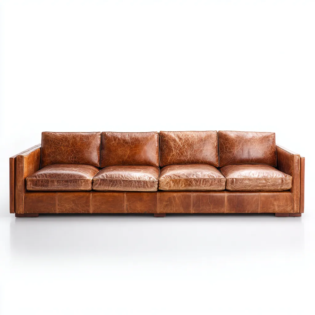 Canapé droit 4 places en cuir 240x95x88 cm - marron - style vintage-Warmthza