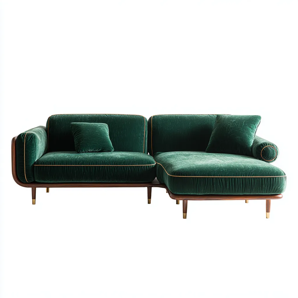 Canapé d'angle tissu velours 245x95x85 cm - vert émeraude - style contemporain-Warmthza