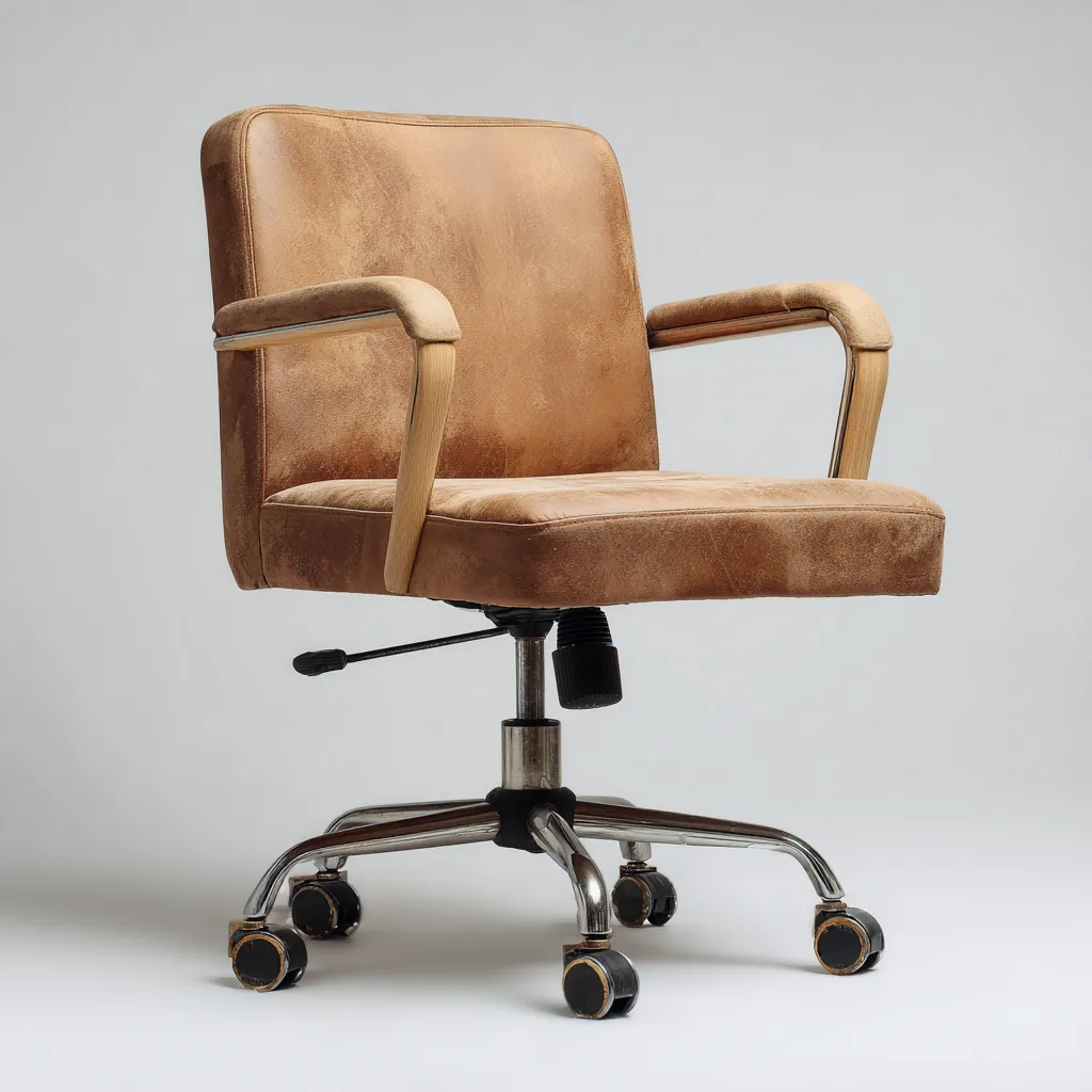 Chaise de bureau en similicuir 61x60x90 cm - marron - réglable et pivotante-Warmthza