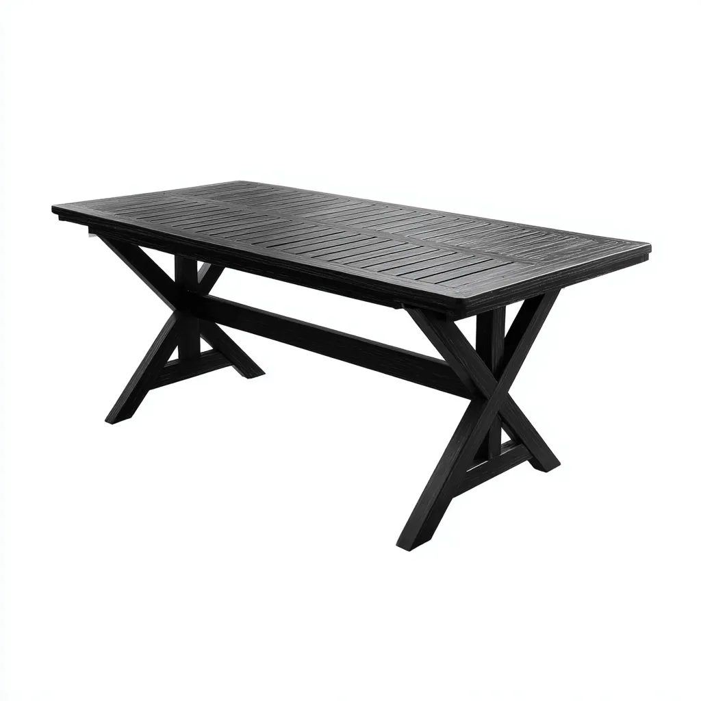Table de jardin rectangulaire 180x90x74 cm - plastique noir - pieds en X - usage extérieur-Warmthza