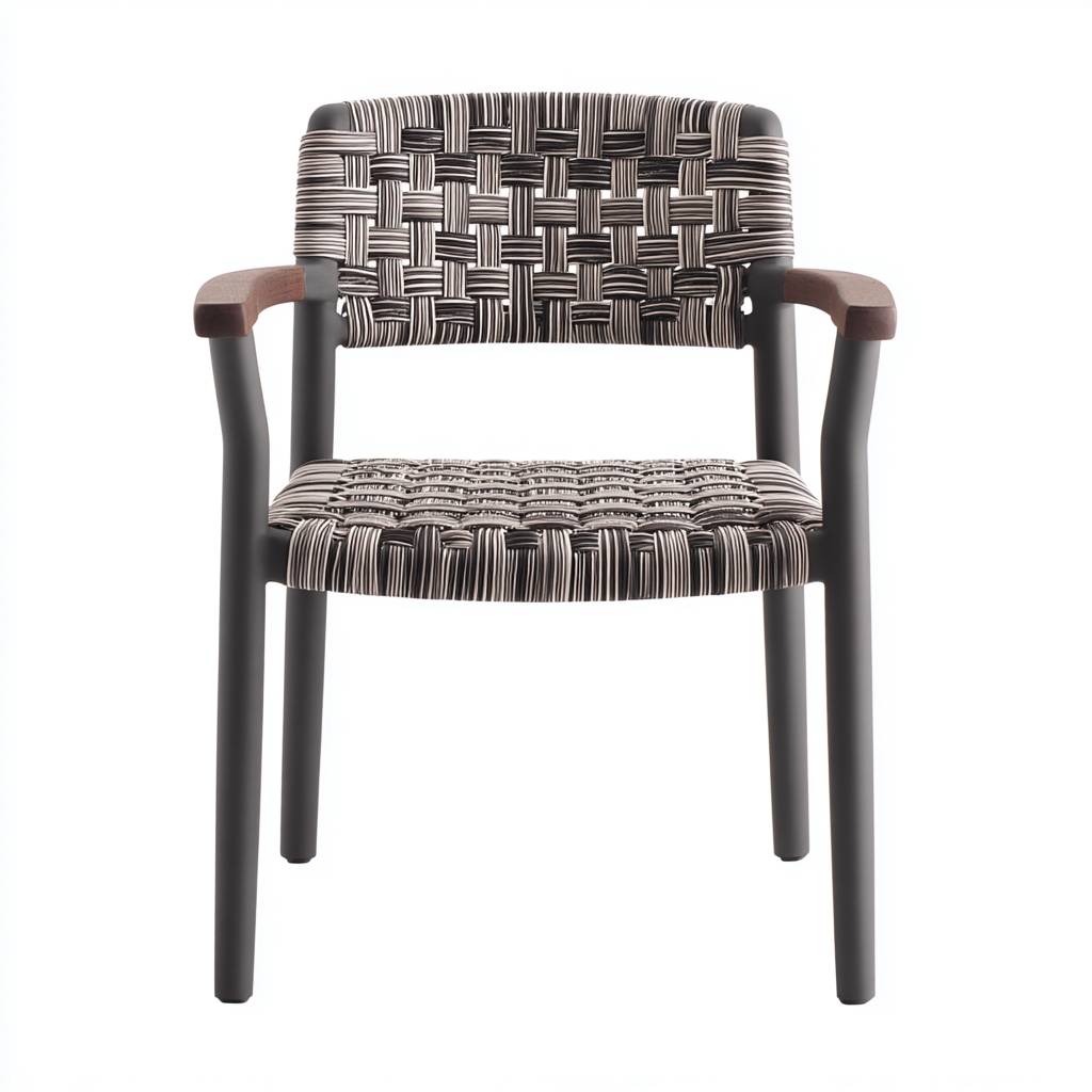 Chaise de salle à manger d'extérieur aluminium et corde tressée avec accoudoirs 54x57x85 cm - noir-gris - style contemporain-Warmthza