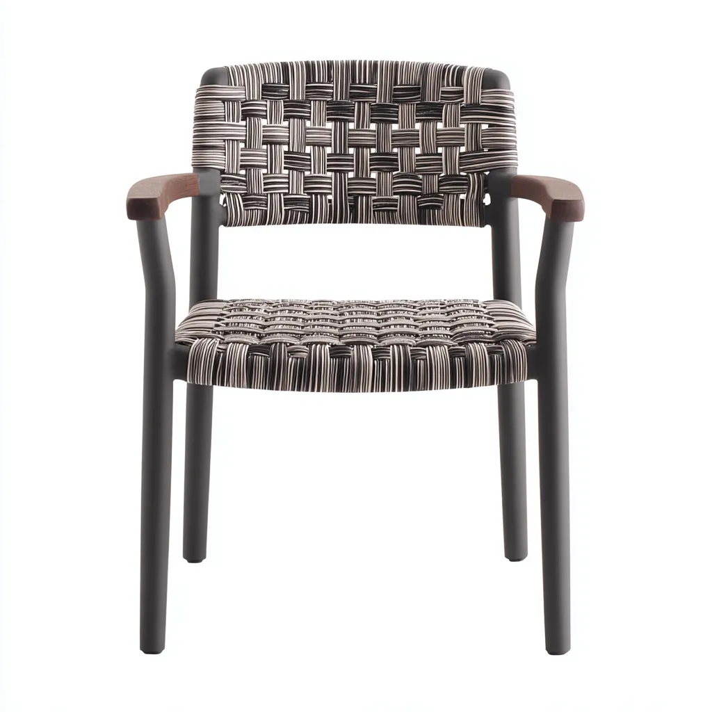 Chaise de salle à manger d'extérieur aluminium et corde tressée avec accoudoirs 54x57x85 cm - noir-gris - style contemporain-Warmthza