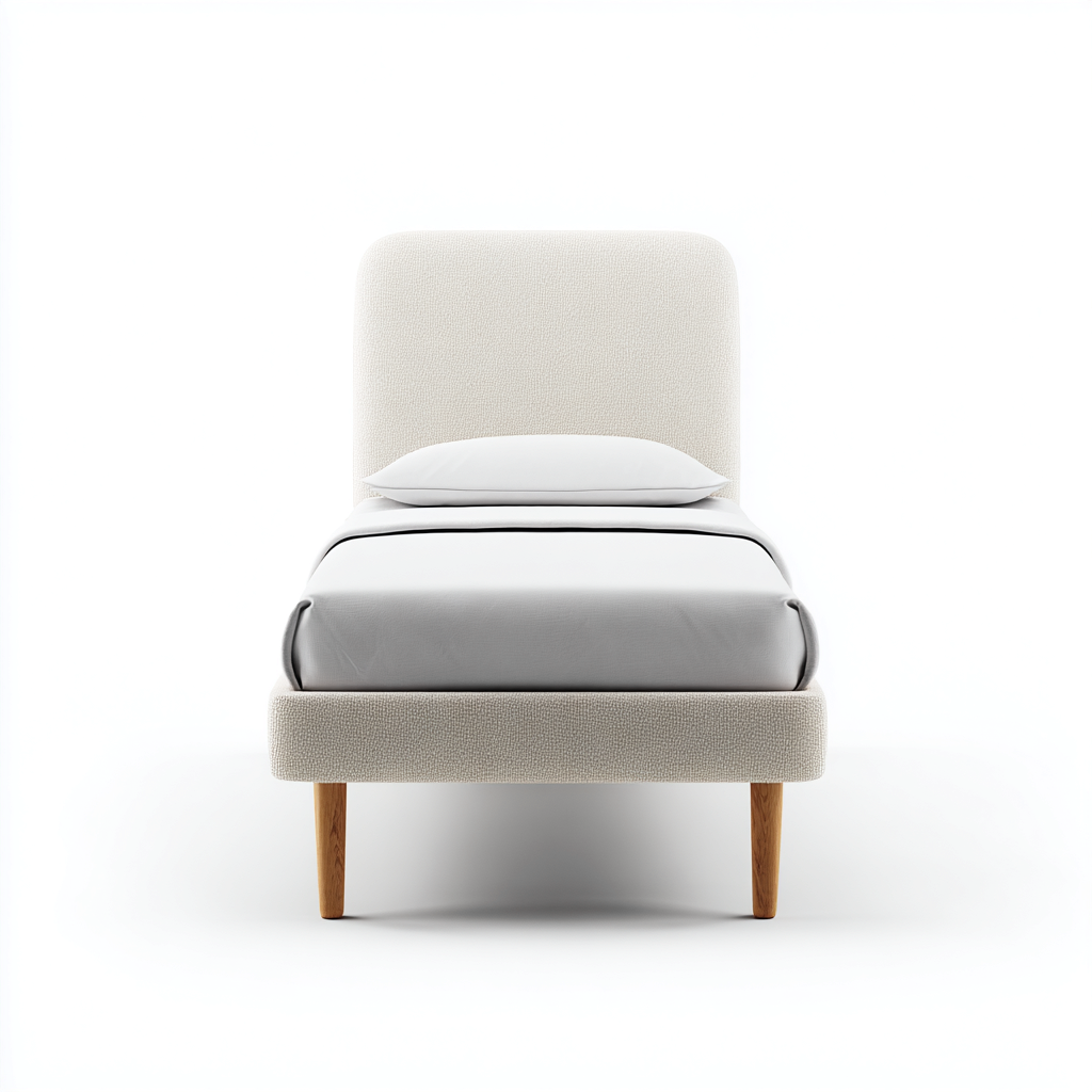 Lit simple en tissu blanc 200x100x95 cm - style moderne avec pieds en bois-Warmthza