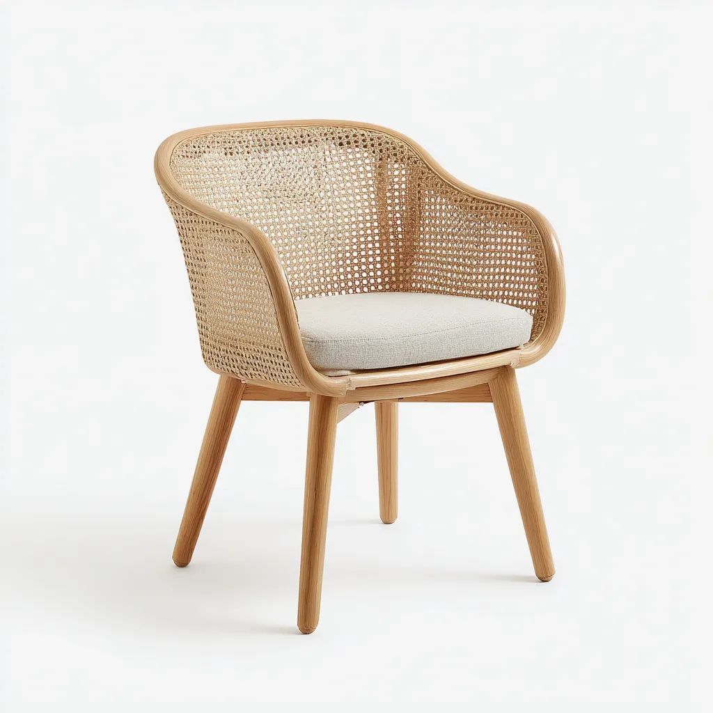Fauteuil d'extérieur en rotin naturel avec coussin beige - 60x58x78 cm - style moderne-Warmthza