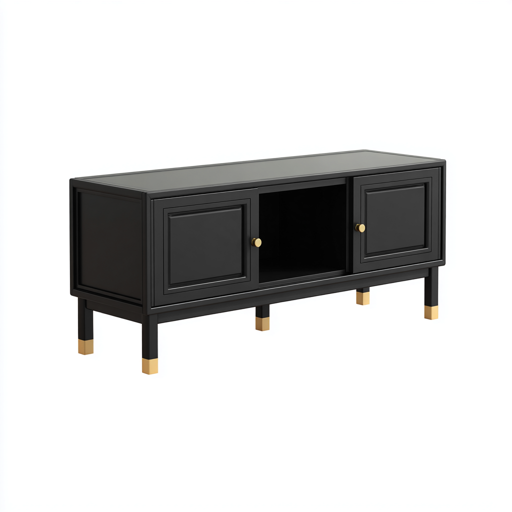 Meuble TV en bois noir 120x40x55 cm - avec 2 portes et 1 niche ouverte-Warmthza