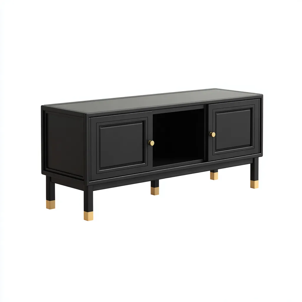 Meuble TV en bois noir 120x40x55 cm - avec 2 portes et 1 niche ouverte-Warmthza