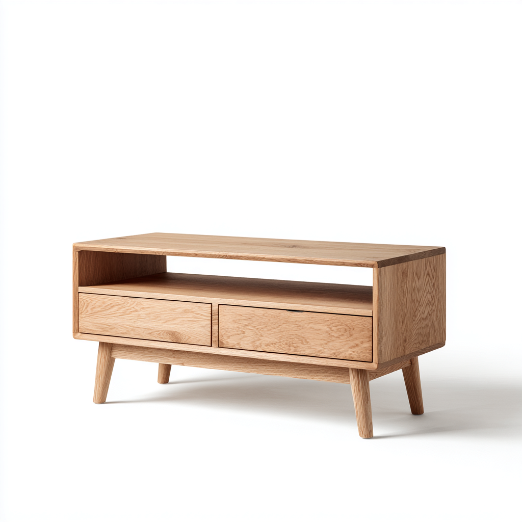 Meuble TV en bois chêne clair 100x40x50 cm - style scandinave avec rangements-Warmthza