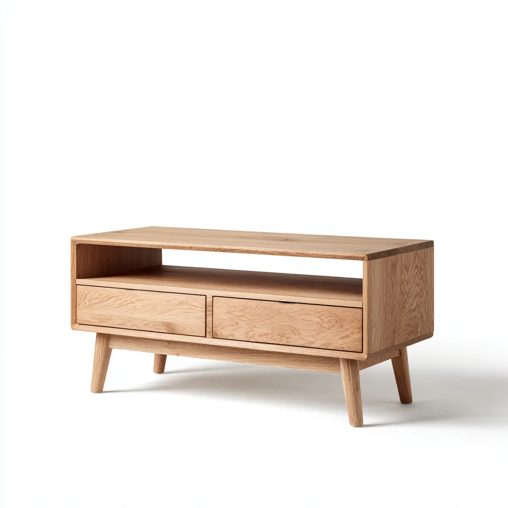 Meuble TV en bois chêne clair 100x40x50 cm - style scandinave avec rangements-Warmthza