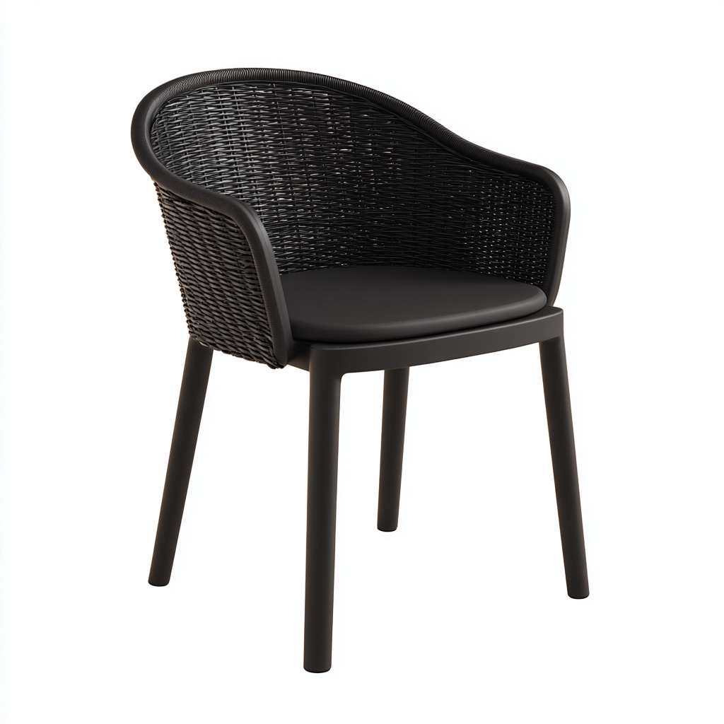 Chaise de salle à manger d'extérieur en rotin synthétique et plastique 55x55x85 cm - noir - style moderne-Warmthza