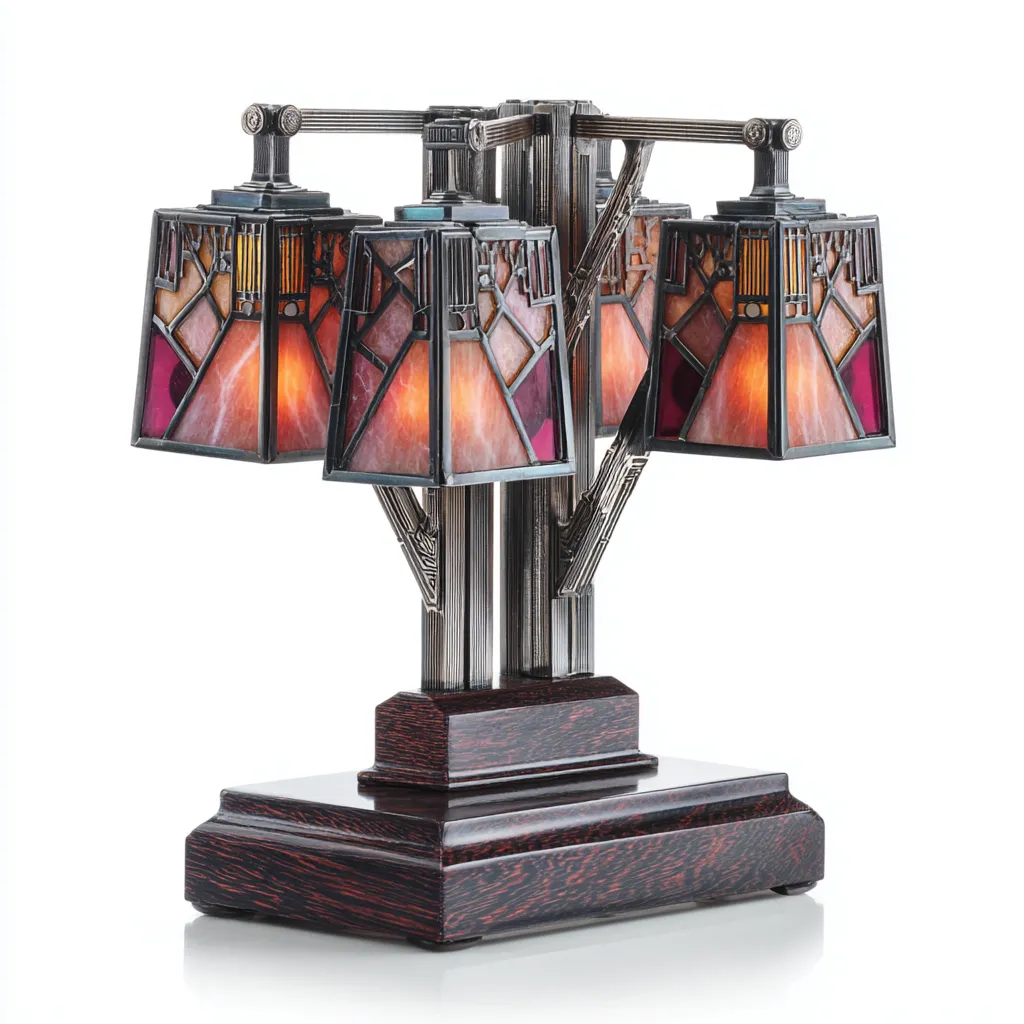 Lampe de table vitrail Art Déco 28x28x45 cm - abat-jour multicolore - style Tiffany rétro-Warmthza