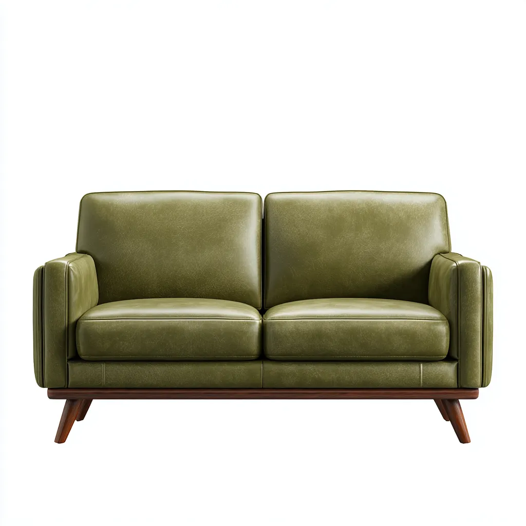 Canapé droit deux places cuir 160 cm - vert olive - style vintage-Warmthza