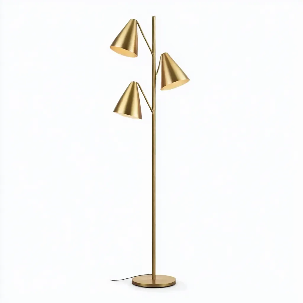 Lampadaire en métal doré avec trois abat-jour coniques - 165x40x40 cm - design moderne et raffiné-Warmthza