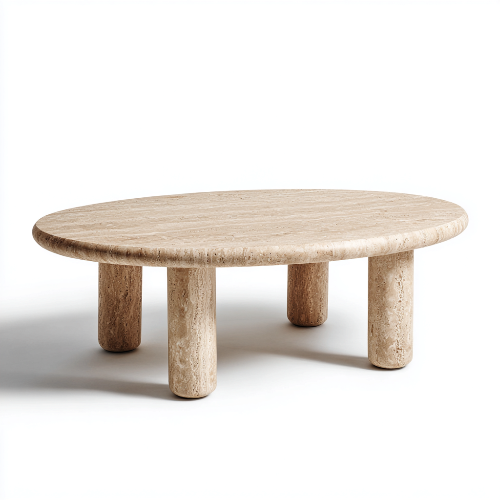 Table basse de jardin travertin ovale 120x70x40 cm - beige - style contemporain-Warmthza