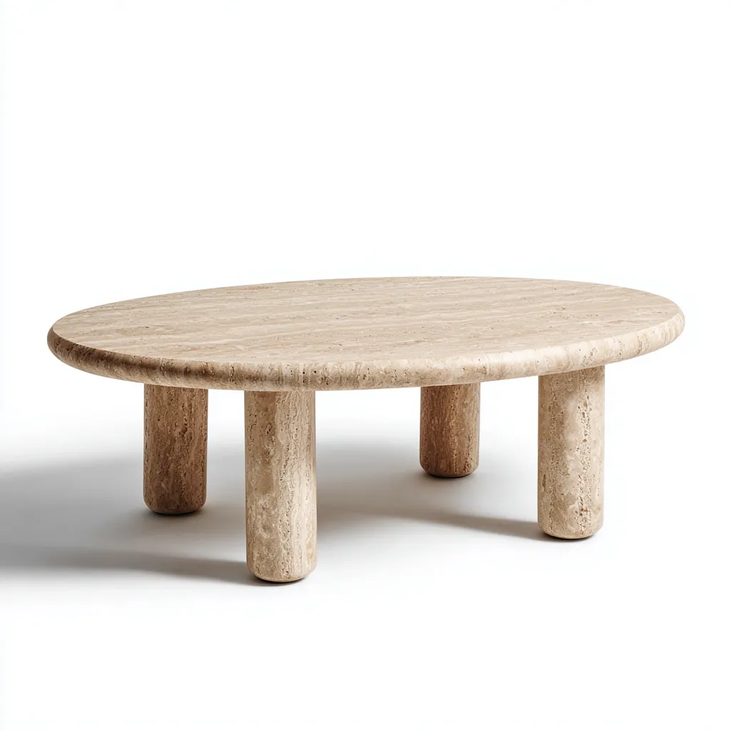 Table basse de jardin travertin ovale 120x70x40 cm - beige - style contemporain-Warmthza